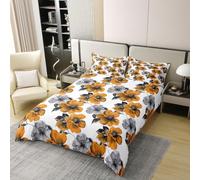 Manfei Set di biancheria da letto con copripiumino in 100% cotone con motivo floreale ad acquerello, per letto matrimoniale, 3 pezzi, motivo floreale botanico con foglie, decorazione per la camera dei