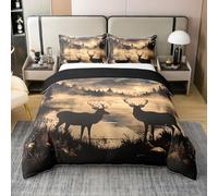 Manfei Set di biancheria da letto con copripiumino in 100% cotone, motivo cervi, per letto singolo, con paesaggio naturale di pino e montagna, 2 pezzi, motivo animali selvatici, decorazione per la
