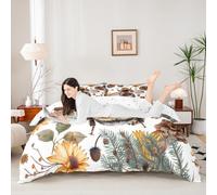 Manfei Set di biancheria da letto con copripiumino king size, motivo ape, girasole, pigna, tema autunnale, motivo floreale, decorazione per la camera dei bambini, ragazzi e ragazze, 2 federe, senza