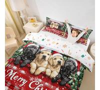 Manfei Set di biancheria da letto con copripiumino per bambini, super king size, motivo natalizio con cane, camion di Natale, per ragazze e ragazzi, decorazione geometrica con fiocchi di neve