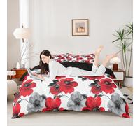 Manfei Set di biancheria da letto con copripiumino per letto matrimoniale, motivo floreale ad acquerello, 3 pezzi, con motivo floreale botanico e foglie, decorazione per la camera dei bambini, ragazzi