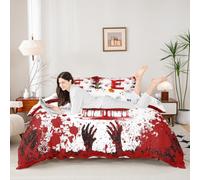 Manfei Set di biancheria da letto con copripiumino rosso lettera E, per letto super king size, 3 pezzi, motivo acquerello tie dye e impronte di mani, tema Halloween, decorazione per la camera di