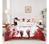 Manfei Set di biancheria da letto con copripiumino rosso lettera Z, per letto super king size, 3 pezzi, motivo acquerello tie dye e impronte di mani, tema Halloween, decorazione per la camera di