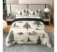 Manfei Set di biancheria da letto con copripiumino super king size, 100% cotone, motivo: alieni UFO misteriosi, per ragazzi e ragazze, stile retrò, motivo giungla, morbido, color cachi chiaro