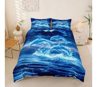 Manfei Set di biancheria da letto con delfini e creature marine, copripiumino con delfini e vita marina, decorazione per la camera da letto matrimoniale, 3 pezzi, senza piumino