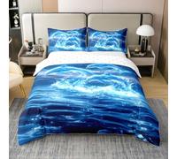 Manfei Set di biancheria da letto con delfini, per ragazzi e ragazze, con copripiumino e copripiumino con delfini e vita marina, decorazione per la camera da letto, 3 pezzi, per letto matrimoniale