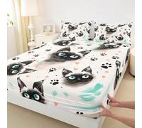 Manfei Set di biancheria da letto con lenzuolo con angoli, per letto king size, 3 pezzi, con stampa di cuori rosa e zampe nere, con 2 federe, decorazione per la camera di bambini, ragazzi e ragazze