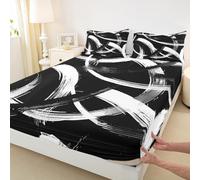 Manfei Set di biancheria da letto con lenzuolo con angoli, per letto matrimoniale, linea semplice astratta, moderna, 3 pezzi, motivo geometrico estetico, con 2 federe, decorazione per la camera di