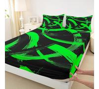 Manfei Set di biancheria da letto con lenzuolo con angoli, per letto matrimoniale, linea semplice astratta, moderna, 3 pezzi, motivo geometrico estetico, con 2 federe, decorazione per la camera di