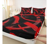 Manfei Set di biancheria da letto con lenzuolo con angoli, per letto matrimoniale, linea semplice astratta, moderna, 3 pezzi, motivo geometrico estetico, con 2 federe, decorazione per la camera di