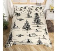 Manfei Set di biancheria da letto con motivo di alieni UFO con tenda, alberi misteriosi, copripiumino retrò con disegno della giungla, per ragazzi e ragazze, decorazione per la camera da letto