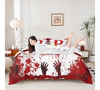 Manfei Set di biancheria da letto king size con lettera D rossa, 3 pezzi, motivo acquerello tie dye e impronte di mani, tema Halloween, decorazione per la camera di bambini, ragazzi e ragazze, 2