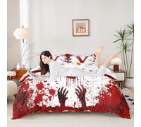 Manfei Set di biancheria da letto king size con lettera V rossa, 3 pezzi, copripiumino a tema Halloween, decorazione per la camera dei bambini, ragazzi e ragazze, 2 federe, senza piumino