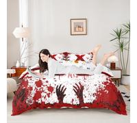Manfei Set di biancheria da letto king size con lettera X rossa, 3 pezzi, motivo acquerello tie dye e impronte di mani, tema Halloween, decorazione per la camera di bambini, ragazzi e ragazze, 2