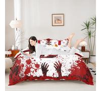 Manfei Set di biancheria da letto king size con lettere rosse J e stampa di mani di sangue e acquerello, 3 pezzi, set di biancheria da letto a tema Halloween, decorazione per la camera di bambini