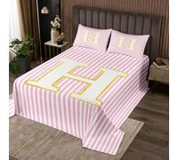 Manfei Set di biancheria da letto king size, con monogramma lettera H, copriletto a righe rosa e bianche, grazioso set di biancheria da letto a righe estetiche con lettere dell'alfabeto (1 trapunta +