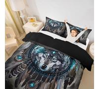 Manfei Set di biancheria da letto king size con motivo con lupo e acchiappasogni, stile indiano, tribale Vedio, stile bohémien, esotico sud-ovest americano, decorazione per la camera da letto di