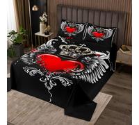 Manfei Set di biancheria da letto king size per San Valentino, 3 pezzi, con cuore rosso, ali d'angelo, per adolescenti e adulti, stile rococò con corona romantica, set con 2 federe