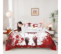 Manfei Set di biancheria da letto matrimoniale con lettera C rossa, 3 pezzi, copripiumino a tema Halloween, decorazione per la camera dei bambini, ragazzi e ragazze, 2 federe, senza piumino