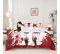 Manfei Set di biancheria da letto matrimoniale con lettera K rossa, 3 pezzi, copripiumino a tema Halloween, decorazione per la camera dei bambini, ragazzi e ragazze, 2 federe, senza piumino