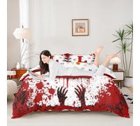 Manfei Set di biancheria da letto matrimoniale con lettera L, colore acquerello, stampa di sangue e mani, 3 pezzi, set di biancheria da letto a tema Halloween, decorazione per la camera di bambini