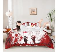 Manfei Set di biancheria da letto matrimoniale con lettera M rossa, 3 pezzi, copripiumino a tema Halloween, decorazione per la camera dei bambini, ragazzi e ragazze, 2 federe, senza piumino