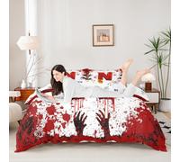 Manfei Set di biancheria da letto matrimoniale con lettera N rossa, 3 pezzi, copripiumino a tema Halloween, decorazione per la camera dei bambini, ragazzi e ragazze, 2 federe, senza piumino