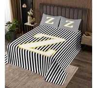 Manfei Set di biancheria da letto matrimoniale, con monogramma a righe bianche e nere, copriletto con monogramma con lettera Z, grazioso set di biancheria da letto estetico a righe, stile moderno e