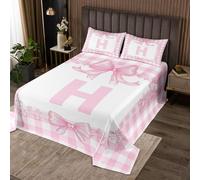 Manfei Set di biancheria da letto per bambini e ragazzi, con grazioso copriletto a forma di lettera H, con motivo geometrico a griglia, decorativo, per letto singolo