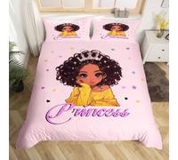 Manfei Set di biancheria da letto per letto matrimoniale, motivo: principessa e ragazza, 3 pezzi, con stampa di stelle colorate, cuori e stelle, decorazione per la camera dei bambini, ragazzi e