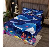 Manfei Set di biancheria da letto per letto singolo con grazioso copriletto a balena, 2 pezzi, per bambini, ragazze e ragazzi, decorazione per la camera dei bambini, motivo: mondo sottomarino