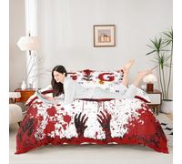 Manfei Set di biancheria da letto per letto singolo con lettera G rossa, stampa di mani e sangue in acquerello, 2 pezzi, tema Halloween, decorazione per la camera di bambini, ragazzi e ragazze, 1
