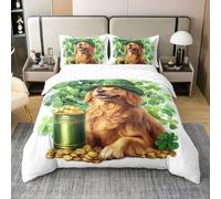 Manfei Set di biancheria da letto per ragazzi e ragazze, con copripiumino e monete dorate con quattro foglie di trifoglio, decorazione per la camera da letto dei bambini, 2 pezzi, per letto singolo