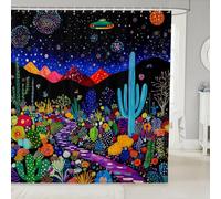 Manfei Set di tende da doccia con castello, fiori e cactus, stile boho, hippie, graffiti, tende da bagno per bambini, decorazione galassia, montagna, tenda da doccia blu nera impermeabile 183 x 183 cm