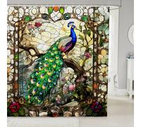 Manfei Set di tende da doccia con pavone, lussuosa tenda da bagno con uccellini, per bambini, ragazzi e adulti, pittura astratta, tessuti impermeabili, decorazione per il bagno con animali selvatici