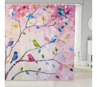 Manfei Set di tende da doccia con simpatici uccelli, rami colorati e foglie, tenda da bagno con 12 ganci, per bambini, ragazzi e adolescenti, tessuto impermeabile con animali selvatici, decorazione