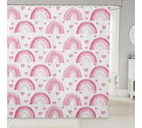 Manfei Set di tende da doccia rosa arcobaleno, con stampa a cuore e amore, tenda da bagno per bambini, adolescenti, donne, kawaii, ragazze, arcobaleno, impermeabile, decorazione da bagno con 12 ganci