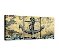 Manfei Stampa artistica da parete su tela a tema nautico, stampa artistica per la casa, per soggiorno e camera da letto, poster retrò con mappa del mondo oceano, decorazione per la stanza dei bambini