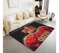 Manfei Tappeto a tema regina con corona dorata, splendido stile rococò, antiscivolo, per ragazze, adolescenti, donne, 3D, cuore rosso, gioielli, diamante, non perde pelo, per camera da letto, 7,6 x