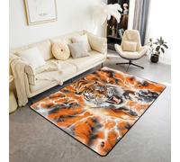 Manfei Tappeto a tema tigre dei cartoni animati, tappeto per interni e ingresso, per bambini, ragazzi e ragazze, decorazione per la camera da letto, antiscivolo, assorbente, tinto a nodi, arancione