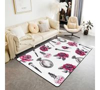 Manfei Tappeto antiscivolo con rose, 1,5 x 15,2 cm, per bambini, ragazze, donne, vintage, schizzo di rose, stile romantico, non perde pelo, per divano e sedie