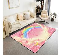 Manfei Tappeto arcobaleno con motivo a cartoni animati rosa, farfalle, caramelle, cuori, per interni ed ingresso, per bambini, ragazzi e ragazze, decorazione per la camera dei bambini, antiscivolo