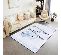 Manfei Tappeto blu con fiocco carino leopardato lettera W, tappeto per interni ingresso per ragazzi e ragazze, decorazione per la stanza di ragazzi e ragazze, tappeto assorbente antiscivolo con fiocco