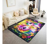 Manfei Tappeto colorato con unicorno, fiori e farfalle, tappeto per interni e ingresso, per bambini, ragazzi e ragazze, decorazione per la stanza di bambini e ragazze, tappeto assorbente antiscivolo a