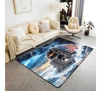 Manfei Tappeto con bandiera americana, camion, aereo, per interni, ingresso, per bambini, ragazzi e ragazze, decorazione per la camera dei bambini, tappeti assorbenti antiscivolo, 1,2 m x 90 cm