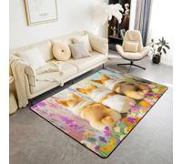 Manfei Tappeto con cani Corgi e fiori ad acquerello, tappeto per interni e ingresso, per bambini, ragazzi e ragazze, decorazione per la stanza dei cuccioli, tappeto assorbente antiscivolo, 15,2 x 1,2