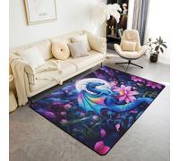 Manfei Tappeto con drago blu, motivo fiore di loto rosa, per interni, ingresso, per bambini, ragazzi e ragazze, decorazione per la stanza di bambini, ragazzi e ragazze, tappeto assorbente antiscivolo