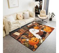 Manfei Tappeto con fantasma, autunnale, zucca, fiore, foglia d'acero, per interni, ingresso, per bambini, ragazzi e ragazze, decorazione per la stanza di Halloween, antiscivolo, assorbente, 15,2 x 1,2