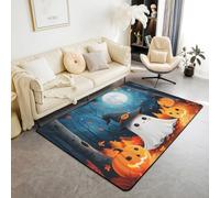 Manfei Tappeto con fantasma, con foglie d'acero autunnali, per interni, ingresso, per ragazzi e ragazze, decorazione per la stanza di Halloween, antiscivolo, assorbente, 15,2 x 15,2 cm (rettangolare)