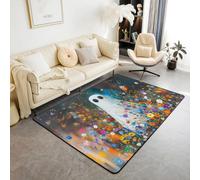 Manfei Tappeto con fantasmi ad acquerello, stampa floreale, per interni, ingresso, per ragazzi e ragazze, decorazione per la stanza di Halloween, antiscivolo, assorbente, 1,2 m x 90 cm (rettangolare)